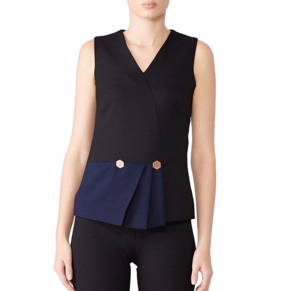 OSMAN colorblock black navy blue wrap shirt WOMENS 14